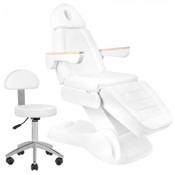 Fotel kosmetyczny LUX 273B elektryczny biały + taboret AM-304